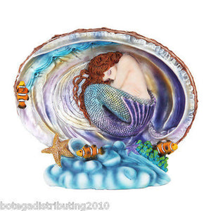 Celestial Water Mermaid Pearl Shell Figurine Sirena de Mar Statue Koi Fish Beach