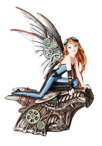 Steampunk Fairy Mechanical Dragon Head Statue Flight Figurine Gears