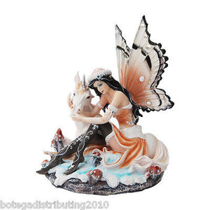 Elegant Winter Fairy with Unicorn Statue Home Decor Figurine Snow