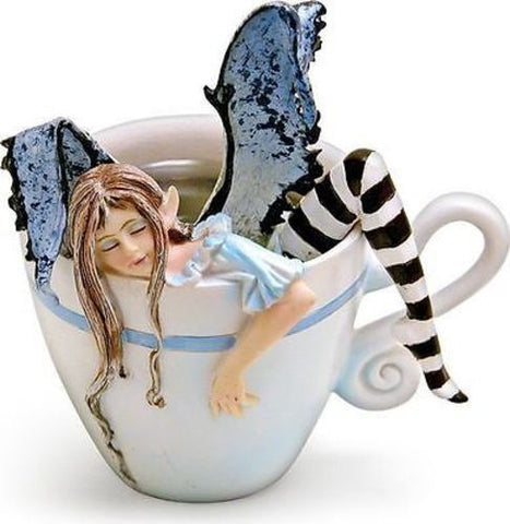 Amy Brown I Need Coffee Faery Fantasy Art Statue Coffee Cup Sleepy Fairy