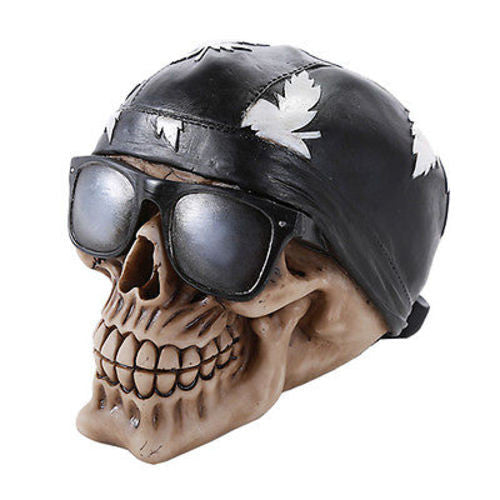 Motorcycle Skull Cap Biker with Shades Collectible Skull