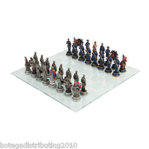 American Civil War Chess Set Chess Pawns Glass Board Union Confederate States