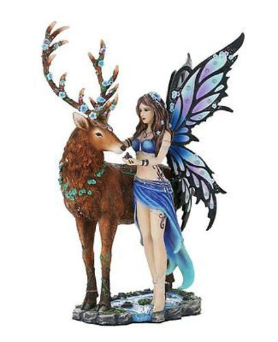 Decorative Companion Fairy Diantha with Stag Collectible Decorative Statue 10H