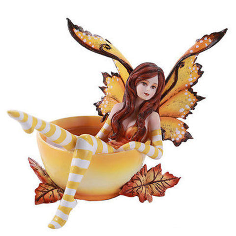 Amy Brown Autumn Comfort Leaf Faery Statue Spice Tea Cup Fairy Fall Leaves