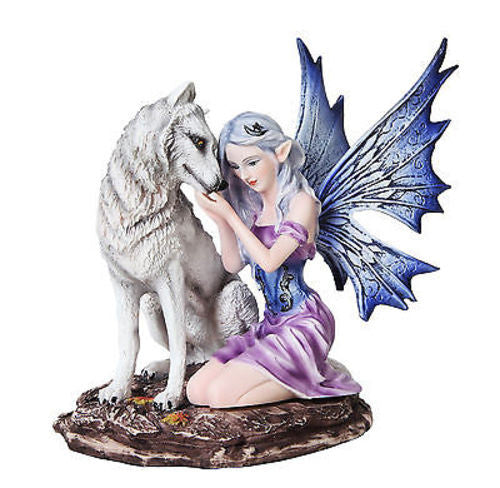 Fairy With White Wolf Statue Home Decor Twilight Collectible Lobo Ada