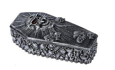 Spirit Skull Ossuary Style Coffin Lidded Trinket Box 6.75 inch L