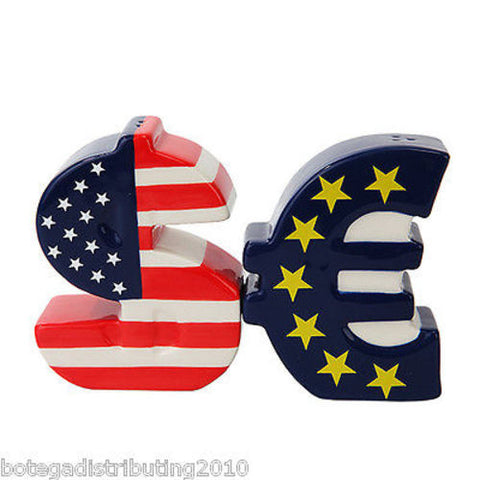 Dollar and Euro Money Sign Salt and Pepper Shaker Set Money Home Decor