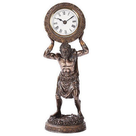 Atlas Desk Clock Bearing The Globe Sculpture Greek God Titan Bronze Office