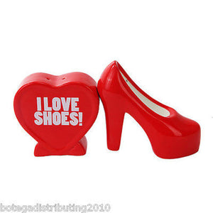 Ceramic I love Shoes High Heel Magnetic Salt and Pepper Shaker Set Zapatos