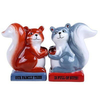 Squirrel Family Tree Full of Nuts Ceramic Magnetic Salt and Pepper Shaker Set