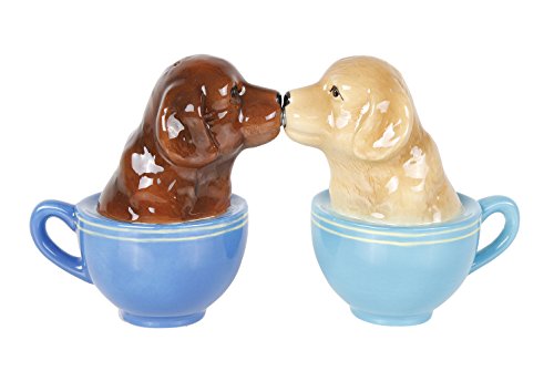 Kissing Labrador Puppies in Tea Cup Salt and Pepper Shaker Set Cute Labradors Tabletop Decoration SP Set