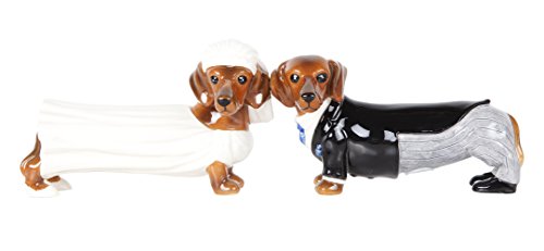 Lovely Wedding Bride and Groom Doxies Salt and Pepper Shaker Set Cute Dachshund Wiener Dog Tabletop Decoration SP Set