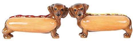 Pacific Giftware Adorable Hot Dog Buns Doxies Ketchup Mustard Salt and Pepper Shaker Set Cute Dachshund Wiener Dog Tabletop Decoration SP Set