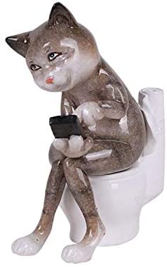 Pacific Giftware Exclusive Lazy Cat Figurine, Hiding Inside The Restroom to Play with Cell Phone on Top of Toilet
