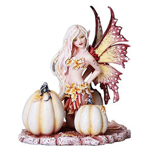 Autumn White Pumpkin Fairy Fall Decorative Statue by Artist Amy Brown Tabletop Decorative Accent