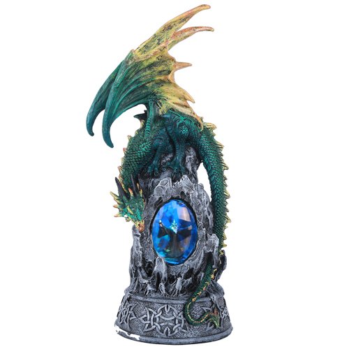 Middle Earth Wizard Casting Spells with Guardian Dragon Towering Over Sorcery Mountain Collectible Figurine 12 Inch