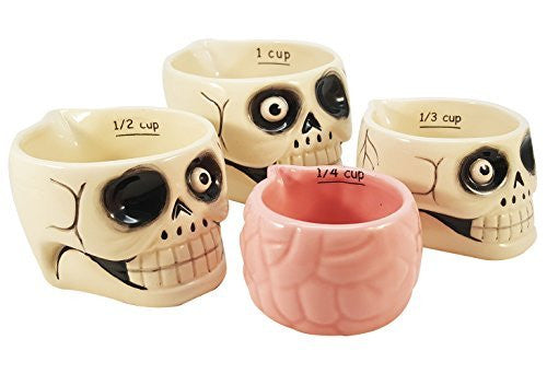 Spooky Halloween Haunted Skull and Brains Nesting Measuring Cup Set of 4 Creative Kitchen Decor
