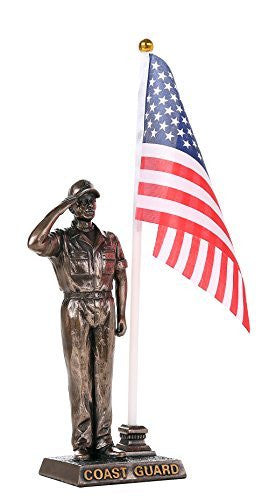 US Coast Guard Cold Cast Bronze Coast Guard Officer Salute Stars and Stripes Honoring America's Finest Desktop Collectible Pen Holder