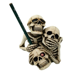 See Hear Speak No Evil Funny Skeletons Skull Figurine Pen Holder Wise
