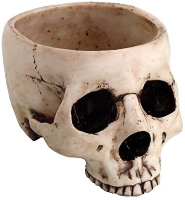 6.75 Inch Ceramic Open Skeleton Skull Figurine Medium Bowl, Beige