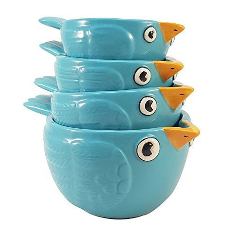 Creative Adorable Blue Birds Ceramic Nesting Measuring Cup Set of 4