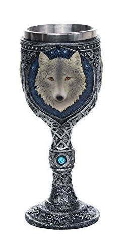 Lone Alpha Gray Wolf Celtic Magic Wine Chalice Goblet