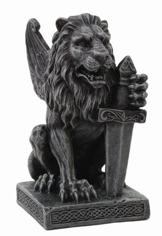 6.06 Inch Winged Lion Gargoyle with Battle Sword Statue Figurine