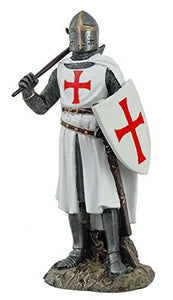 Crusader Knight in Full Shield and Sword Armor Collectible Figurine 11.5 Inch Tall