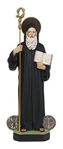 St Benedict of Nursia with Sacred Medals Catholic Religous Figurine Sculpture 12 Inch