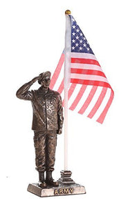 US Army Cold Cast Bronze Army Officer Salute Stars and Stripes Honoring America's Finest Desktop Collectible Pen Holder