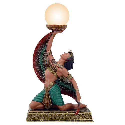 Winged Egyptian Goddess Isis Sculptural Table Lamp 18 Inch Tall
