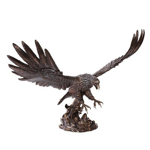 Bronzed Landing Grand Bald Eagle Patriotic Bird Figurine Made of Polyresin