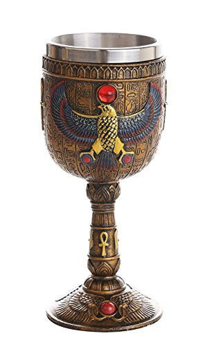 Ancient Egyptian Winged Horus Falcon Ceremonial Chalice Cup 7oz Wine Goblet