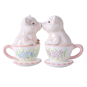 Kissing Pig  Couple Ceramic Stoneware Salt and Pepper Shaker Set