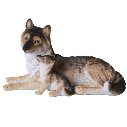 Grey Wolf with Pups Wildlife Collection Figurine