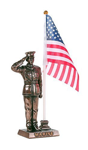 USMC Cold Cast Bronze Marine Officer Salute Stars and Stripes Honoring America's Finest Desktop Pen Holder Decorative Figurine