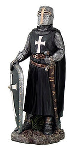 Crusader Knight in Full Shield and Sword Armor Collectible Figurine 11.5 Inch Tall