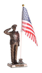Police Officer Cold Cast Bronze Men In Blue Salute Stars and Stripes Honoring America's Finest Desktop Collectible Pen Holder