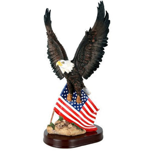 Eagle American Flag Stars and Stripes Old Spangled Banner Statue Wood Base Figurine