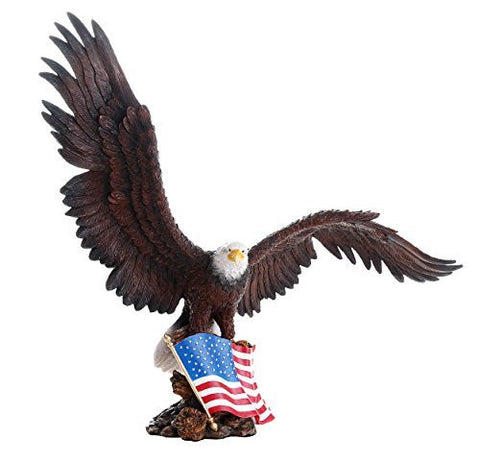 American Eagle with American Flag Stars and Stripes Old Spangled Banner Statue Wood Base Figurine Home Decor Gift 18 Inch