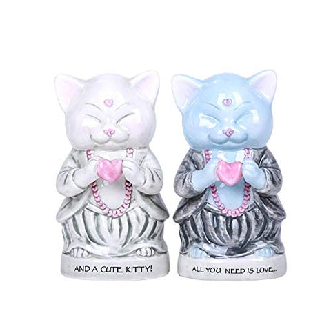 Master Meow Meditation Love Kitten Ceramic Salt and Pepper Shaker Set
