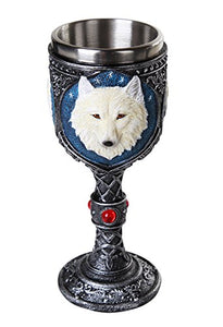 Lone Spirit White Wolf Celtic Magic 7oz Wine Chalice Goblet with Red Gemstone
