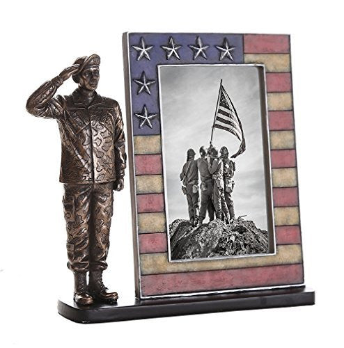 US Army Cold Cast Bronze Army Officer Salute Stars and Stripes Honoring America's Finest Desktop Sculptural Photo Frame