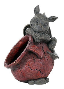 Playful Garden Dragon Planter Garden Display Decorative Accent Sculpture Stone Finish 10 Inch Tall