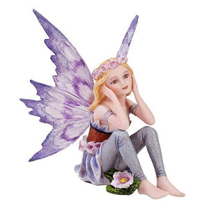 Small Meadowland Tribal Purple Periwinkle Flower Girl Fairy Daydreaming Figurine