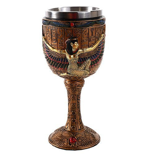 Egyptian Goddess Isis Open Wing Golden Wine Goblet Stainless Steel Liner 6oz
