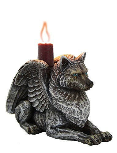Winged Gargoyle Wolf Candle Holder Collectible Figurine 3.75 Inches Tall