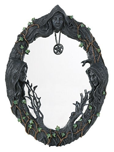 Mother Maiden Crone Triple Goddess Mirror with Amulet 17.5" H