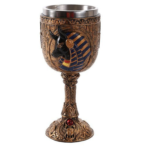 Egyptian Anubis God of Underworld Golden Wine Goblet Stainless Steel Liner 6oz
