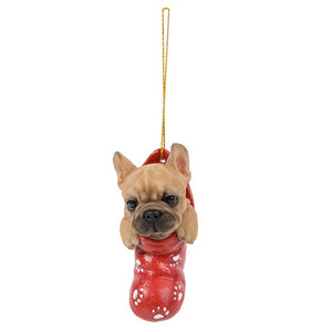 French Bulldog In Holiday Sock Decorative Holiday Festive Christmas Hanging Ornament